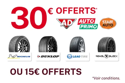 Pneus : jusqu'à 30€ offerts